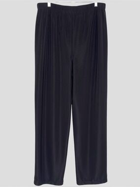 Susan Graver Liquid Knit Pants L Black Slinky Fluid Drape Wide Leg High Rise USA